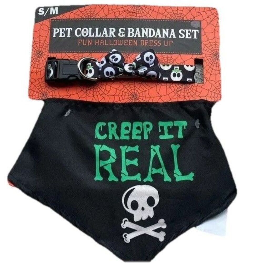 Pet Halloween Costume Collar Bandana Set Size S/M NWT Creep it Real Dog Gift